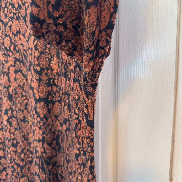 Soft Surroundings Collared Long Sleeve Metallic Floral Midi Dress Size XL Fall - Picture 9 of 9